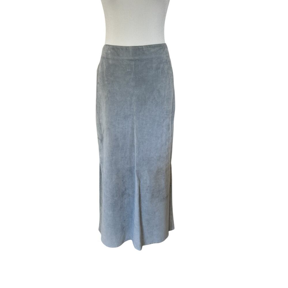 Vintage Alan Del Rosario Ice Blue Suede Leather Midi Skirt Size 8 Y2K